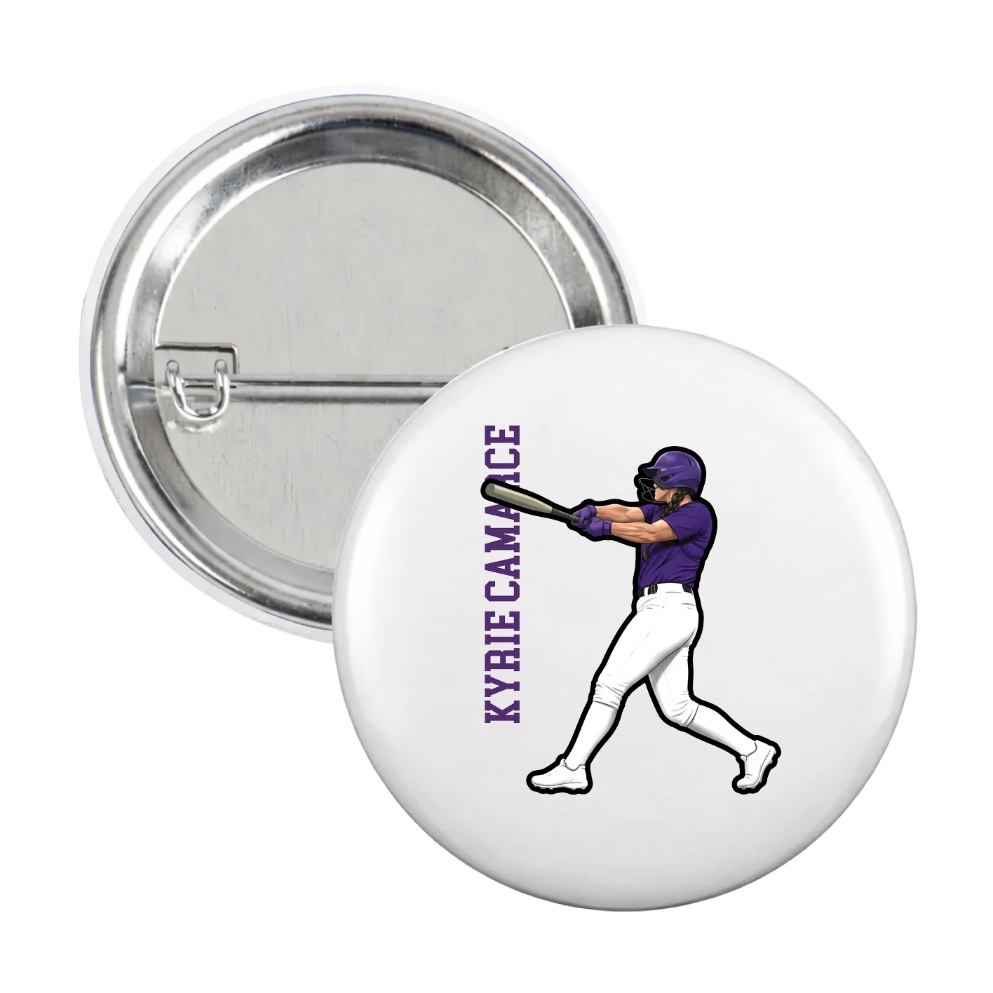Game Day Button — Name Vertical in White