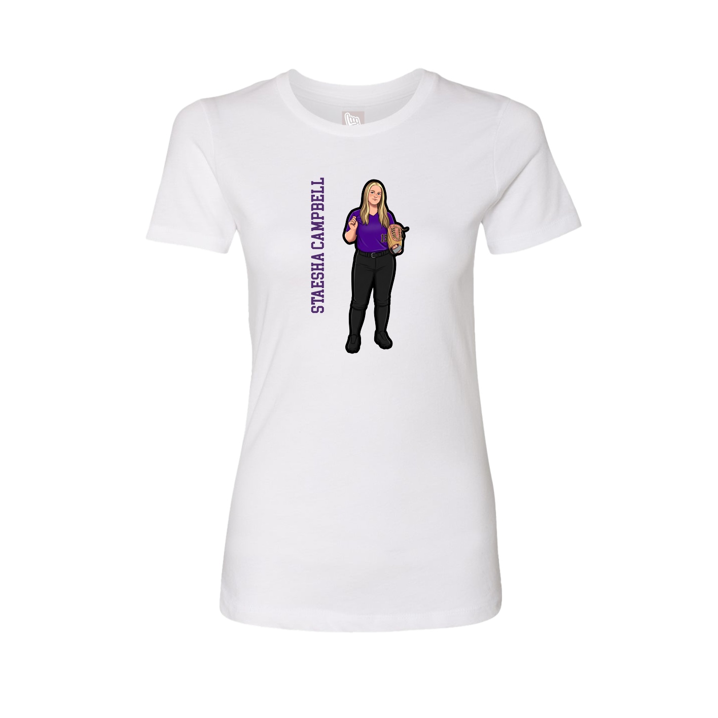 Fitted Women's Tee — Name Vertical in White