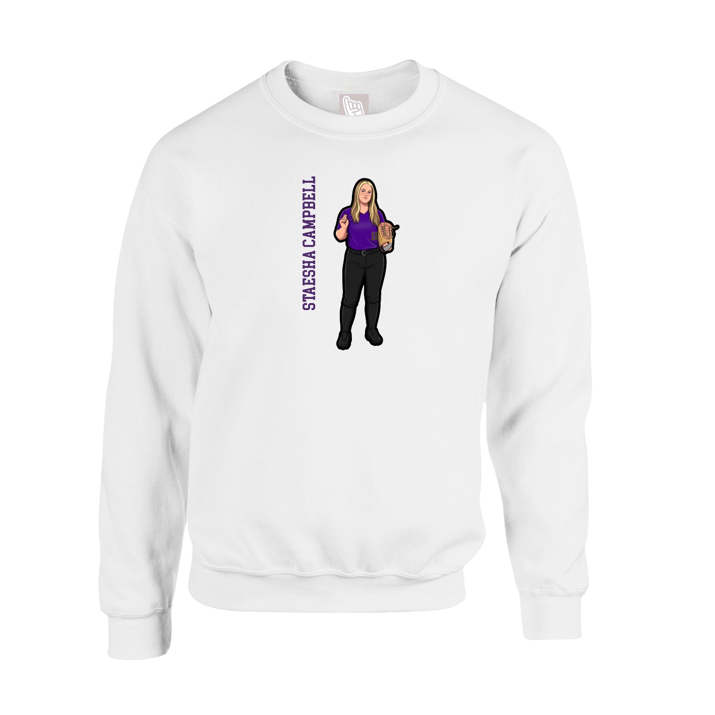 Fleece Crew — Name Vertical in White