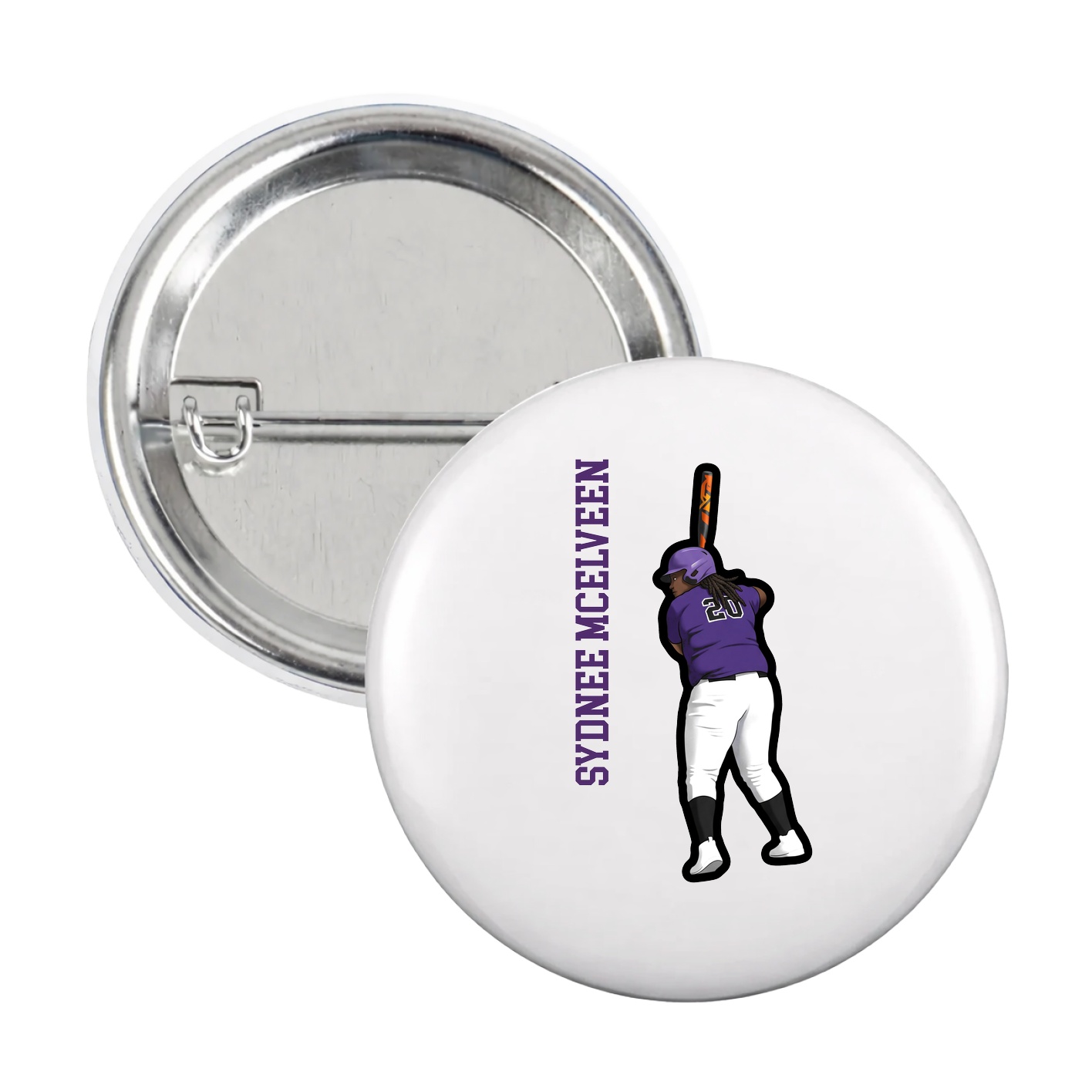 Game Day Button — Name Vertical in White