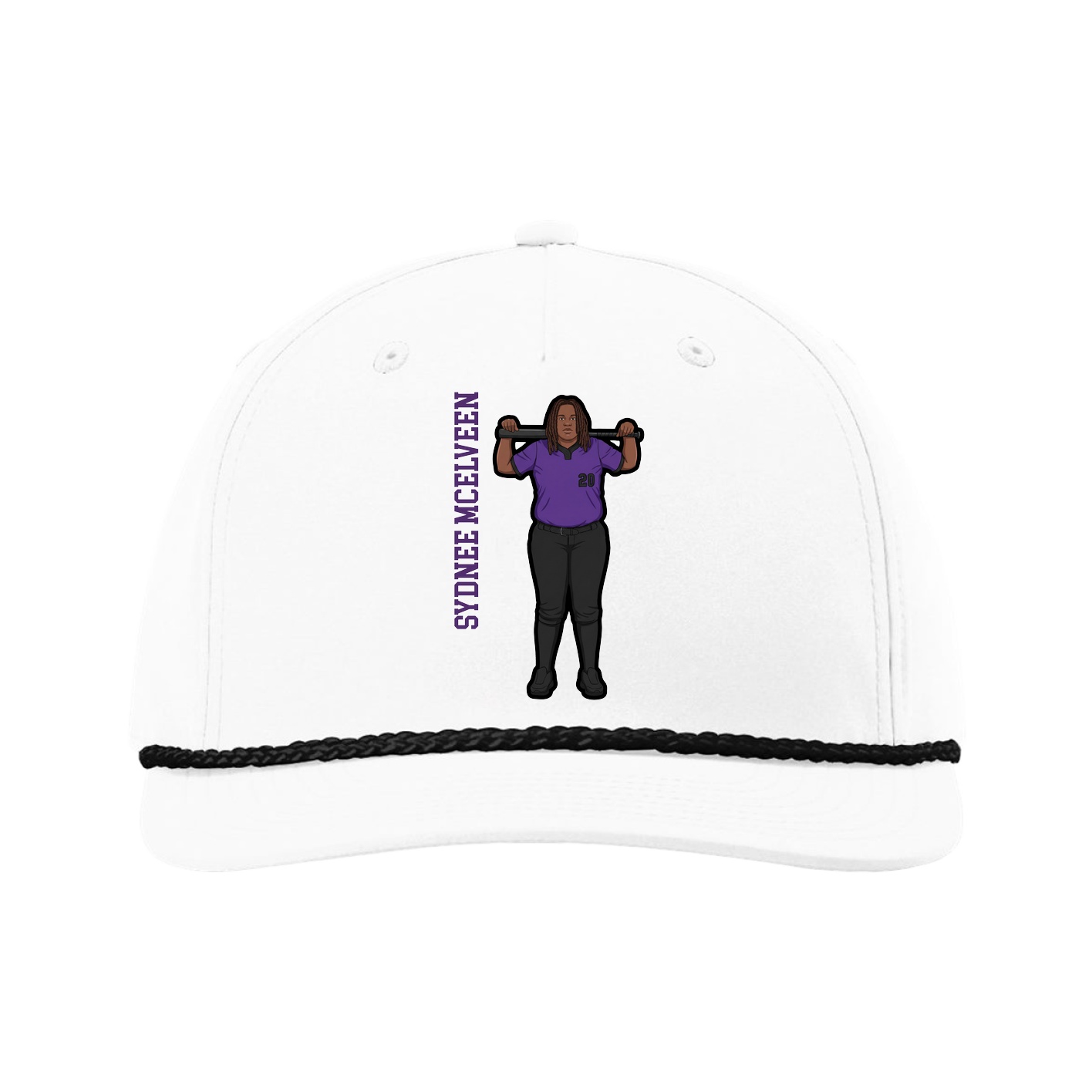 Five-Panel Classic Rope Cap — Name Vertical in White