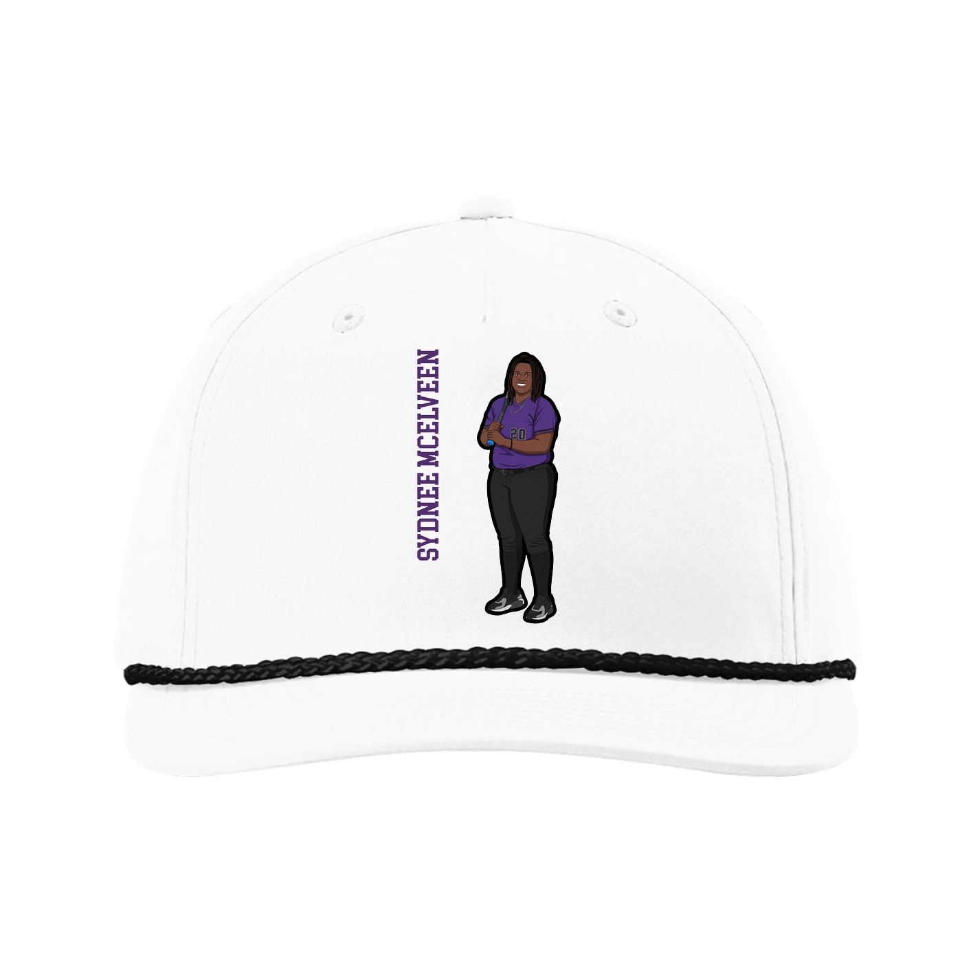 Five-Panel Classic Rope Cap — Name Vertical in White