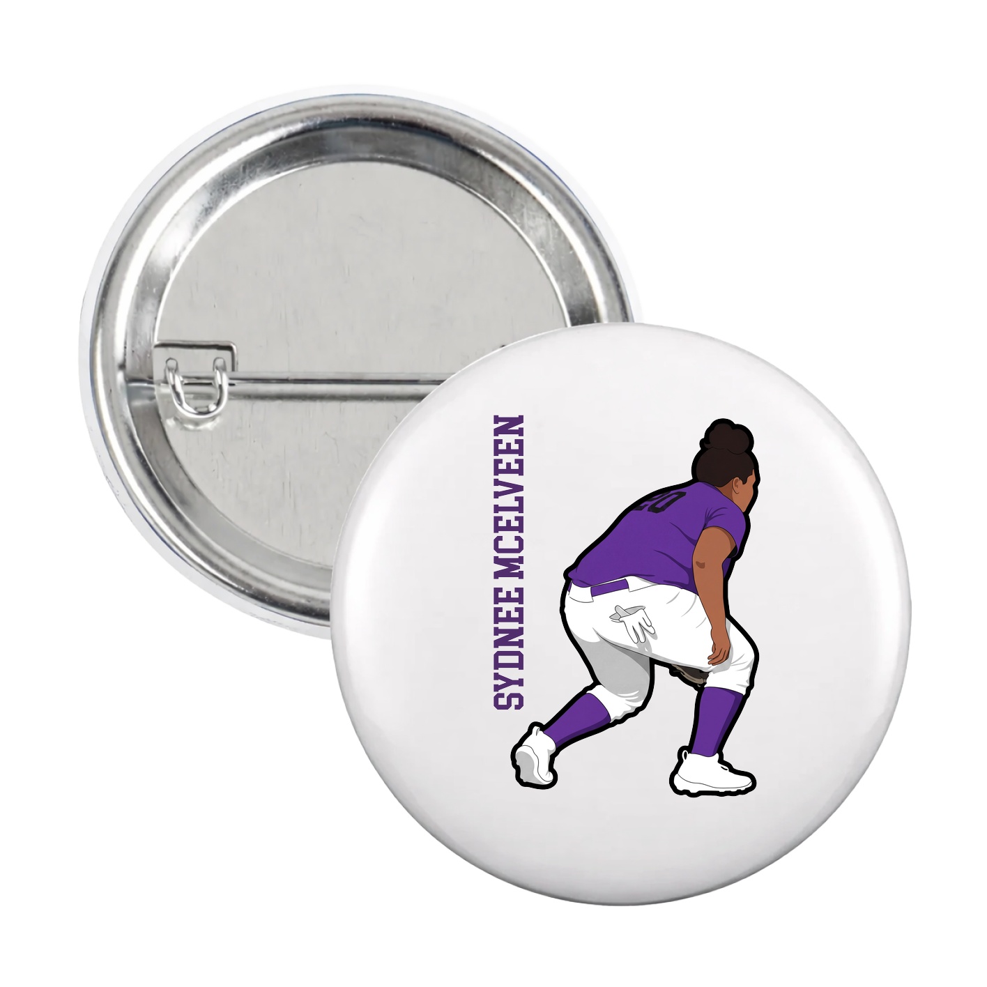 Game Day Button — Name Vertical in White