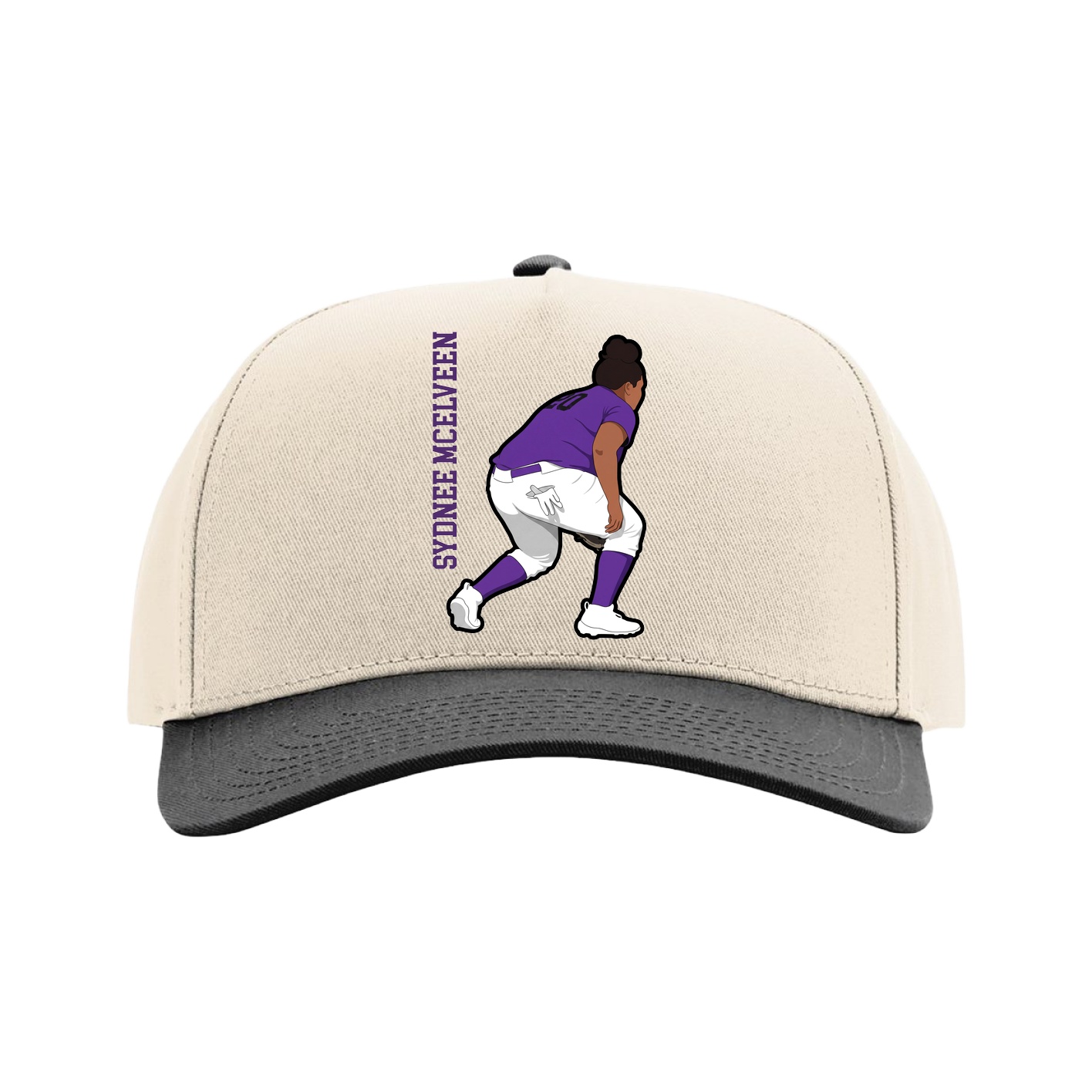 Full Fabric Five-Panel Champ Cap — Name Vertical in Cream/Black