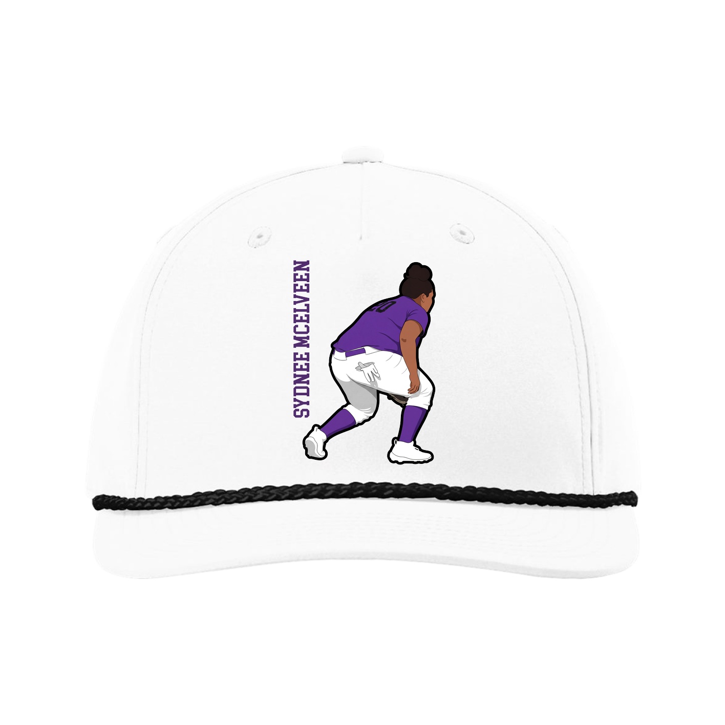 Five-Panel Classic Rope Cap — Name Vertical in White