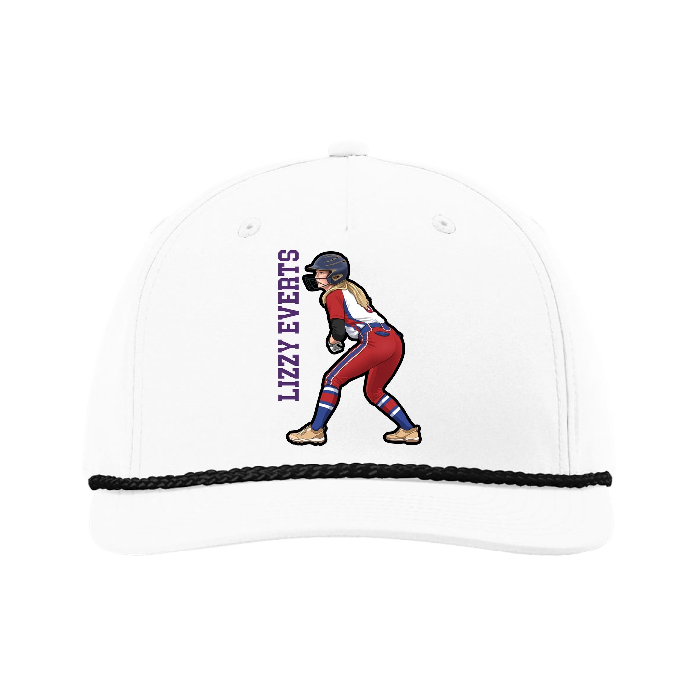 Five-Panel Classic Rope Cap — Name Vertical in White