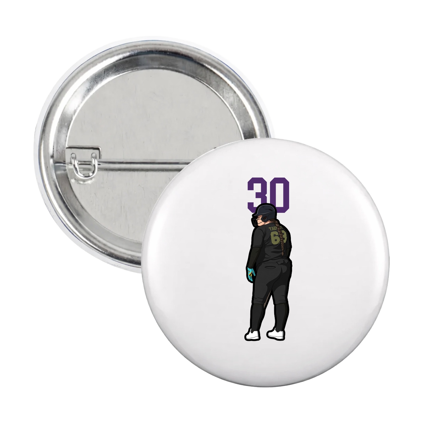 Game Day Button — Number Top in White