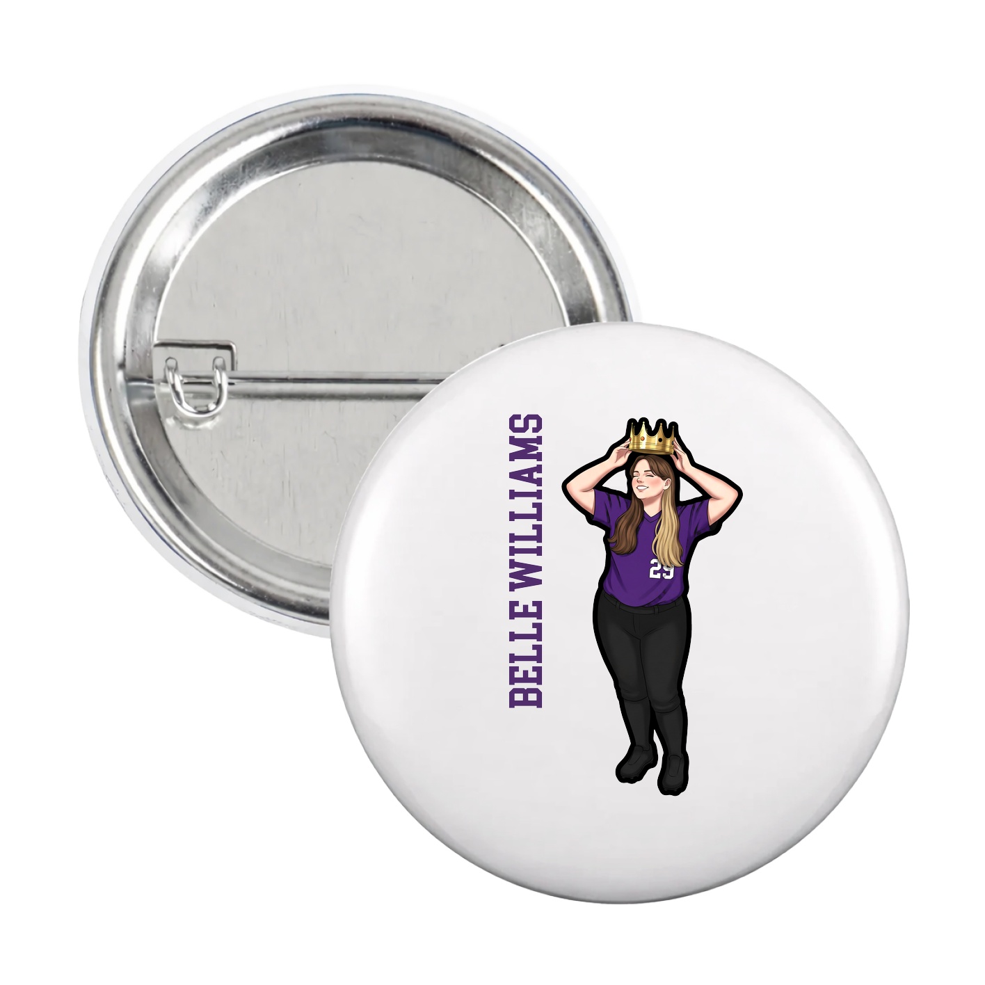 Game Day Button — Name Vertical in White