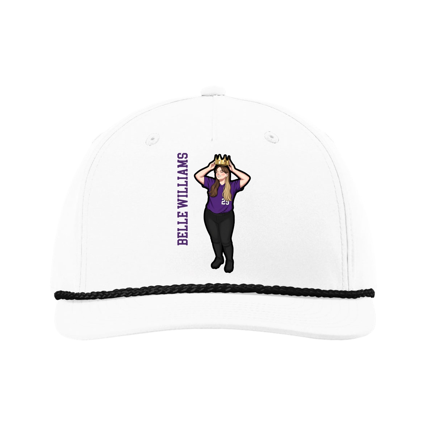 Five-Panel Classic Rope Cap — Name Vertical in White
