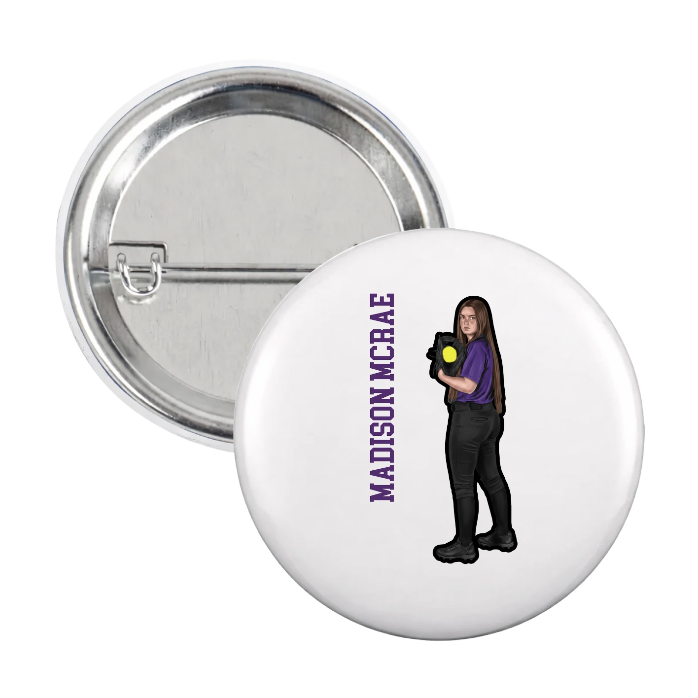 Game Day Button — Name Vertical in White