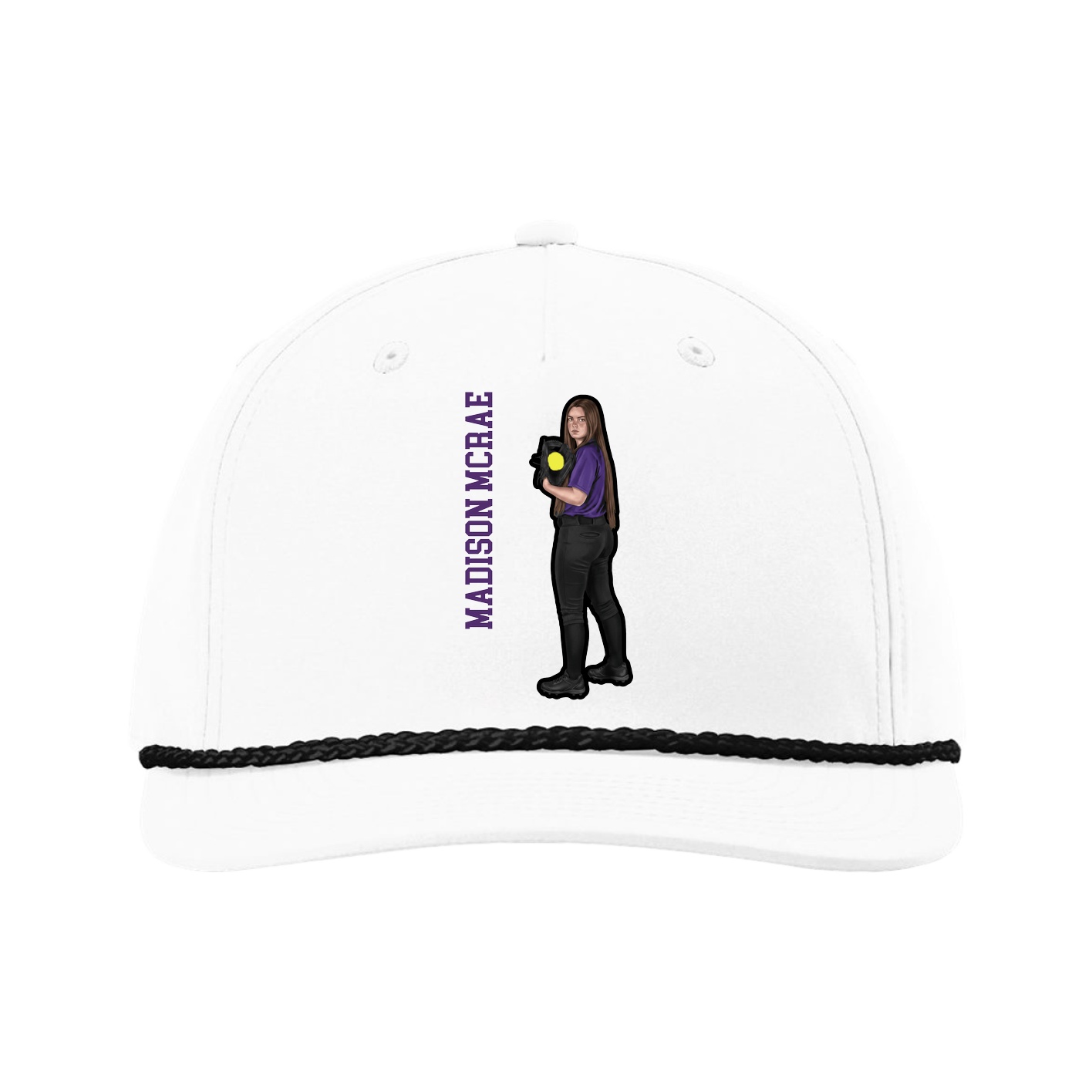 Five-Panel Classic Rope Cap — Name Vertical in White