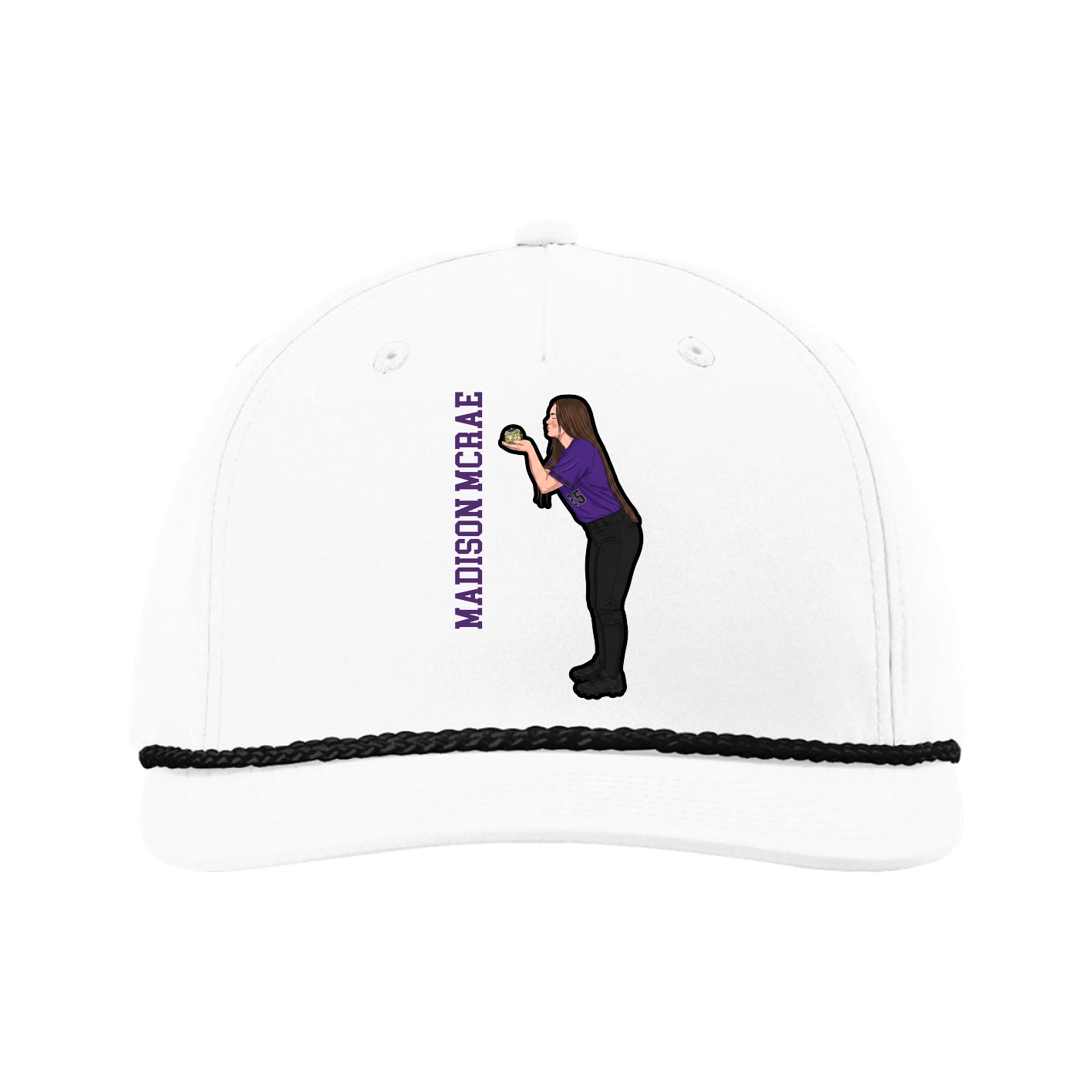 Five-Panel Classic Rope Cap — Name Vertical in White