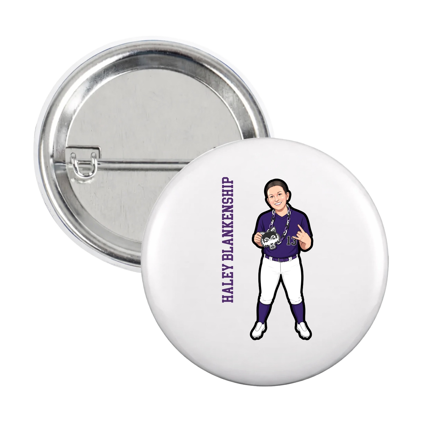 Game Day Button — Name Vertical in White
