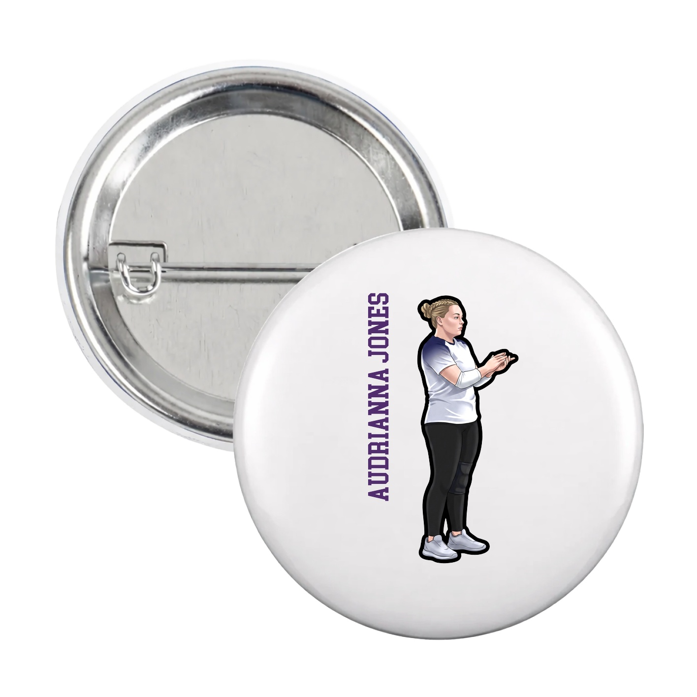 Game Day Button — Name Vertical in White