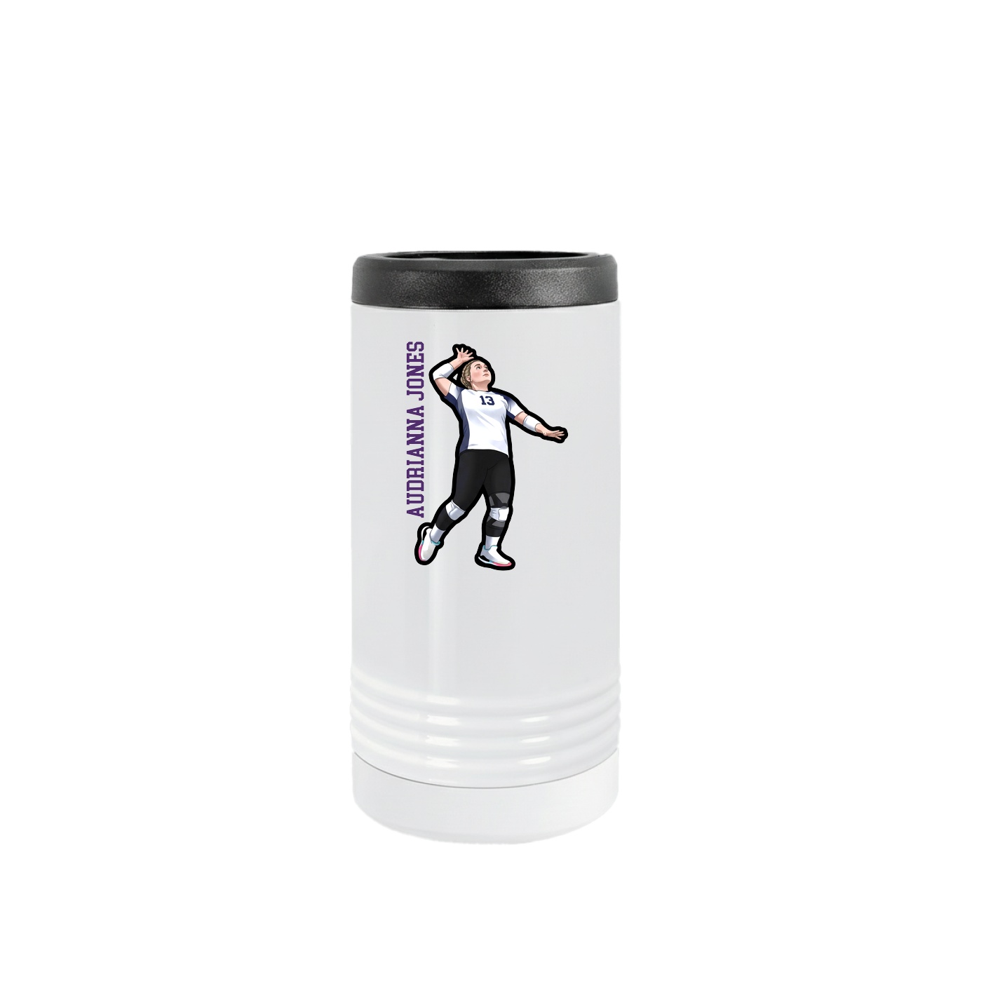 Slim Beverage Holder — Name Vertical in White