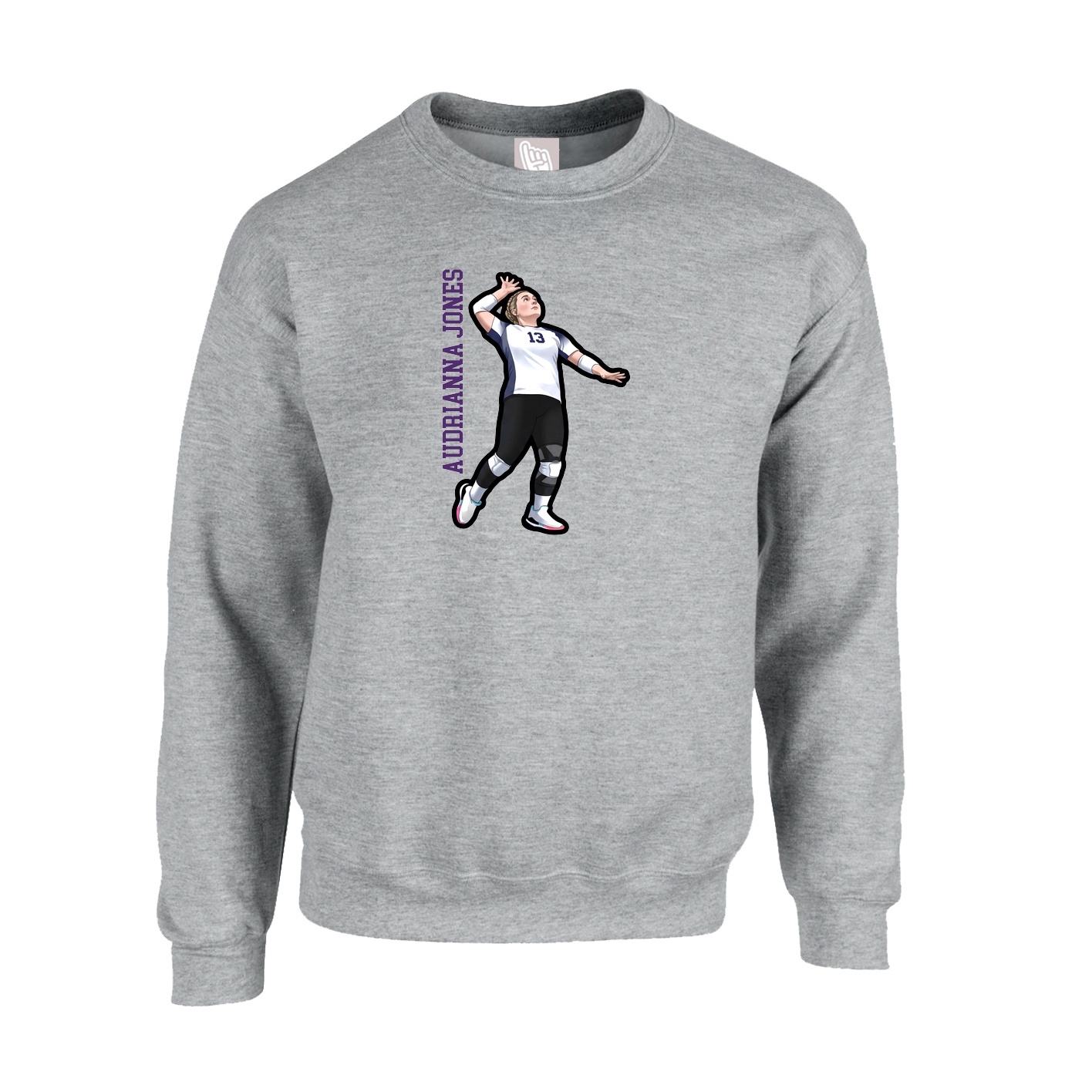 Fleece Crew — Name Vertical in Grey
