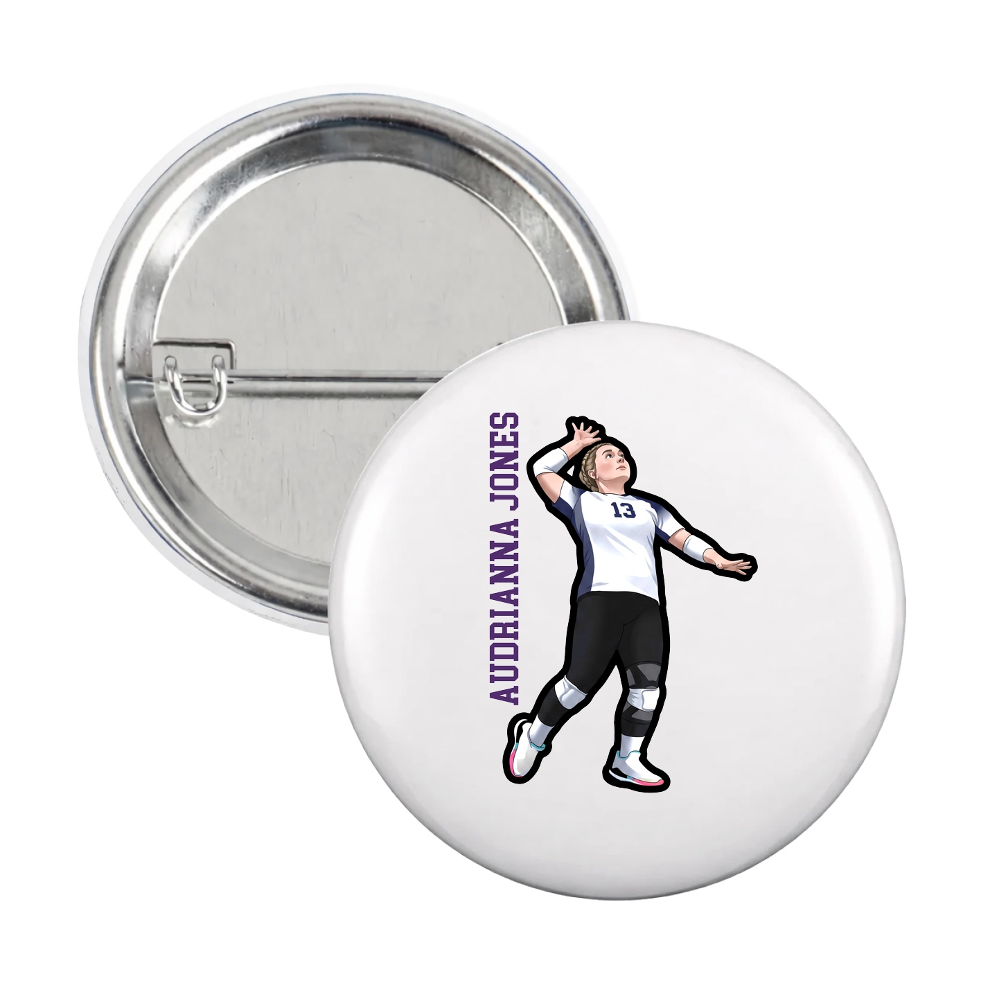 Game Day Button — Name Vertical in White