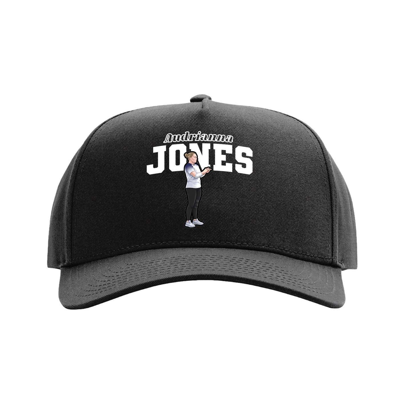 Full Fabric Five-Panel Champ Cap — Name Arch in Black