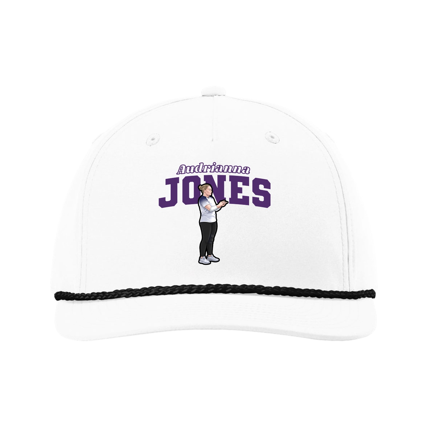 Five-Panel Classic Rope Cap — Name Arch in White