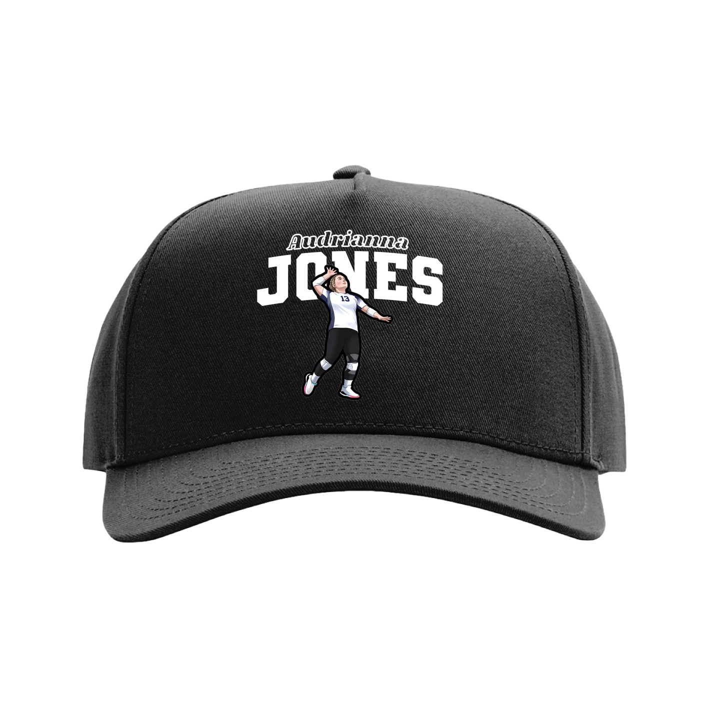 Full Fabric Five-Panel Champ Cap — Name Arch in Black