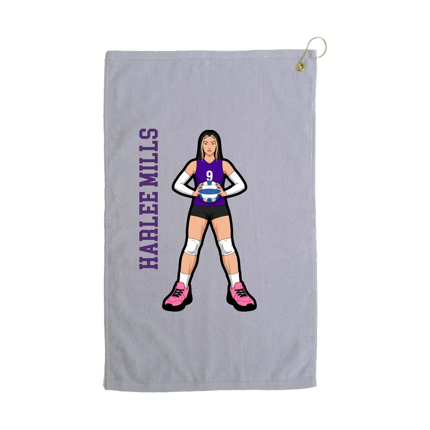 Golf Towel — Name Vertical in Grey