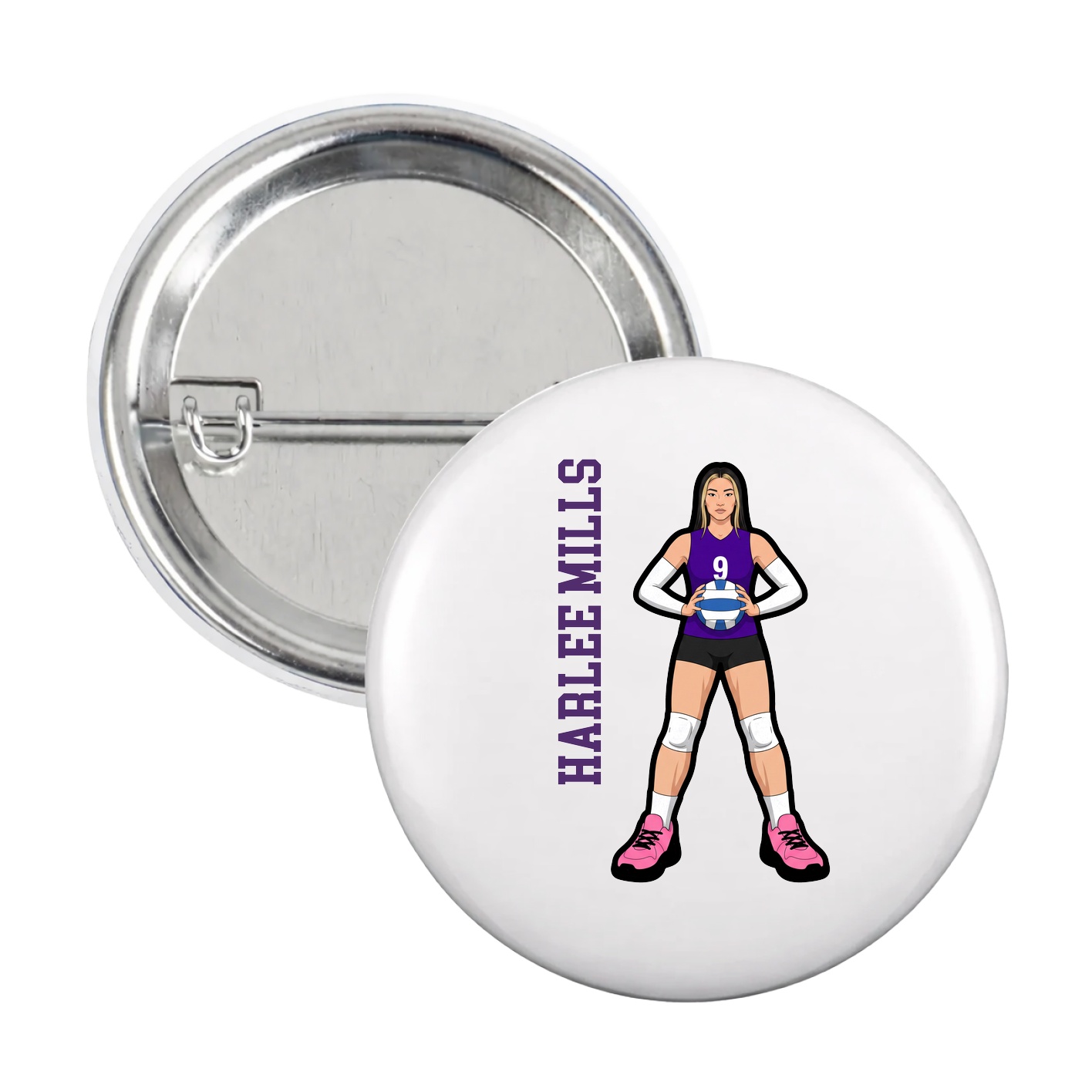 Game Day Button — Name Vertical in White