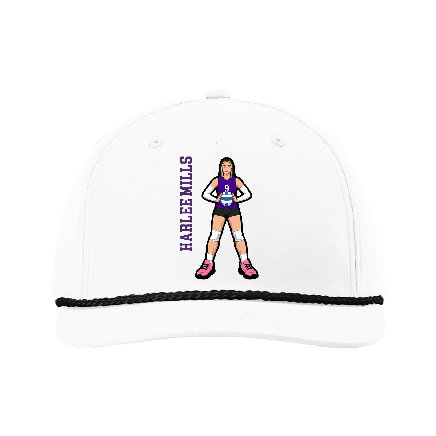 Five-Panel Classic Rope Cap — Name Vertical in White