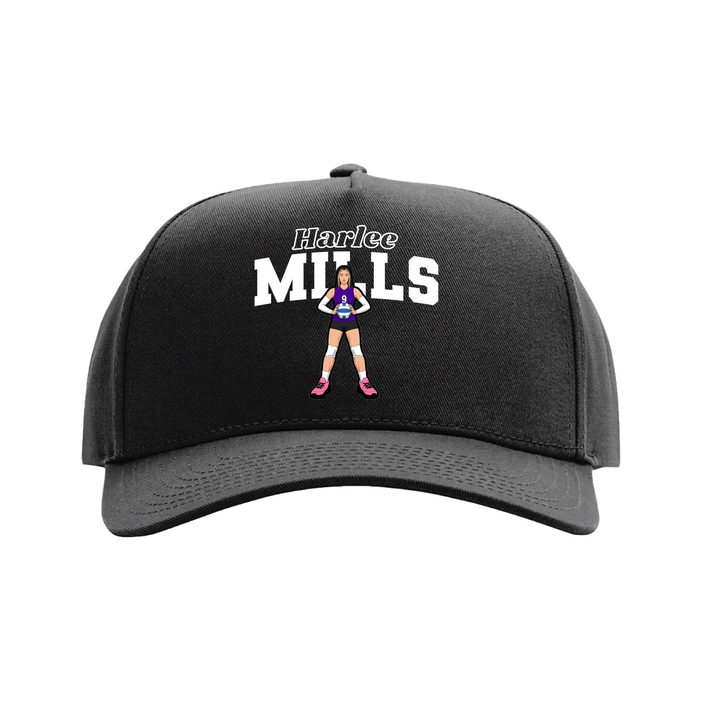 Full Fabric Five-Panel Champ Cap — Name Arch in Black