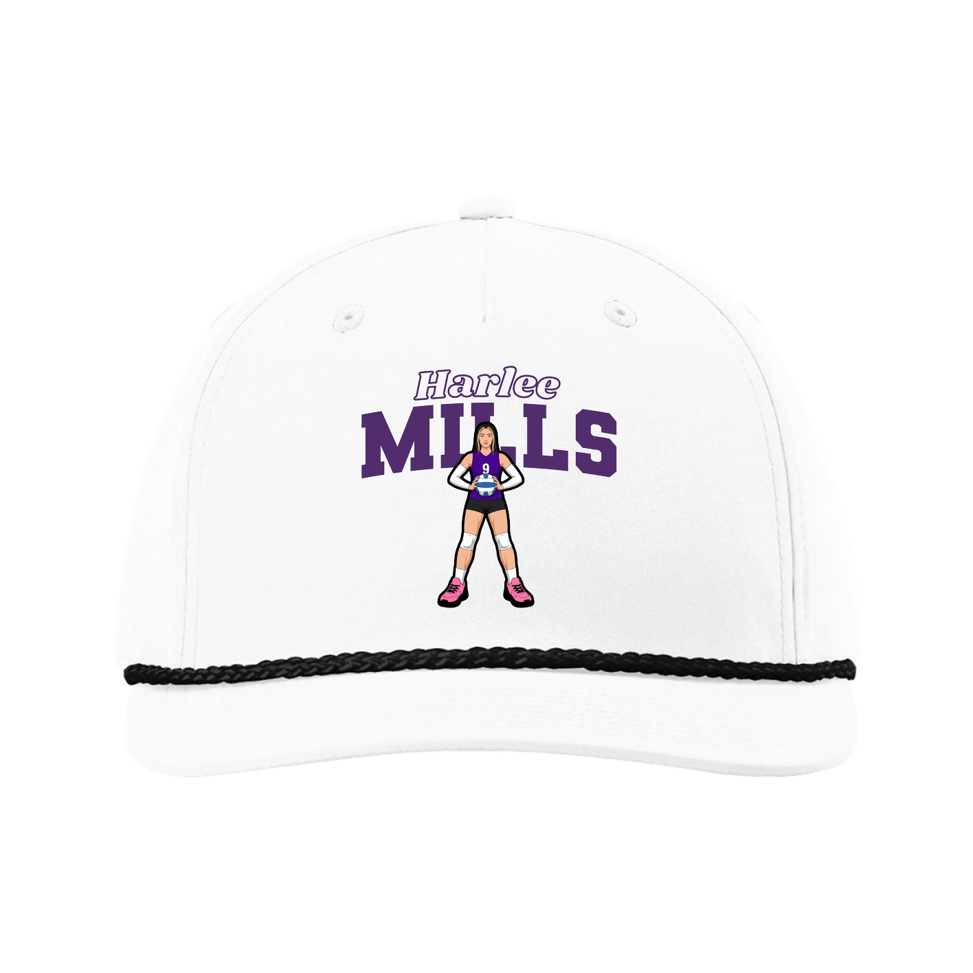 Five-Panel Classic Rope Cap — Name Arch in White