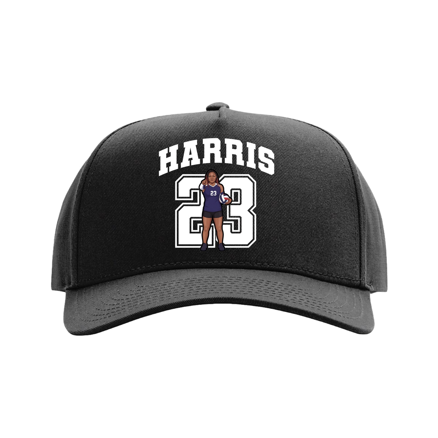 Full Fabric Five-Panel Champ Cap — Number in Black