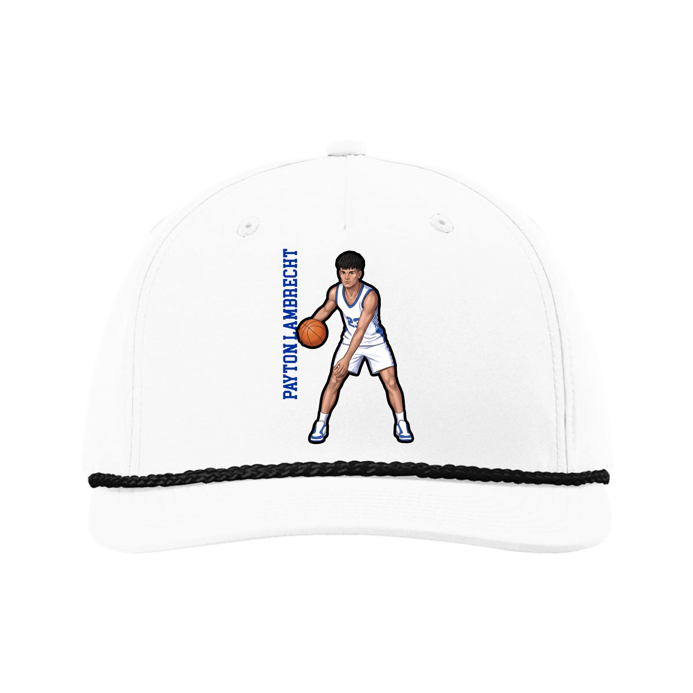 Five-Panel Classic Rope Cap — Name Vertical in White