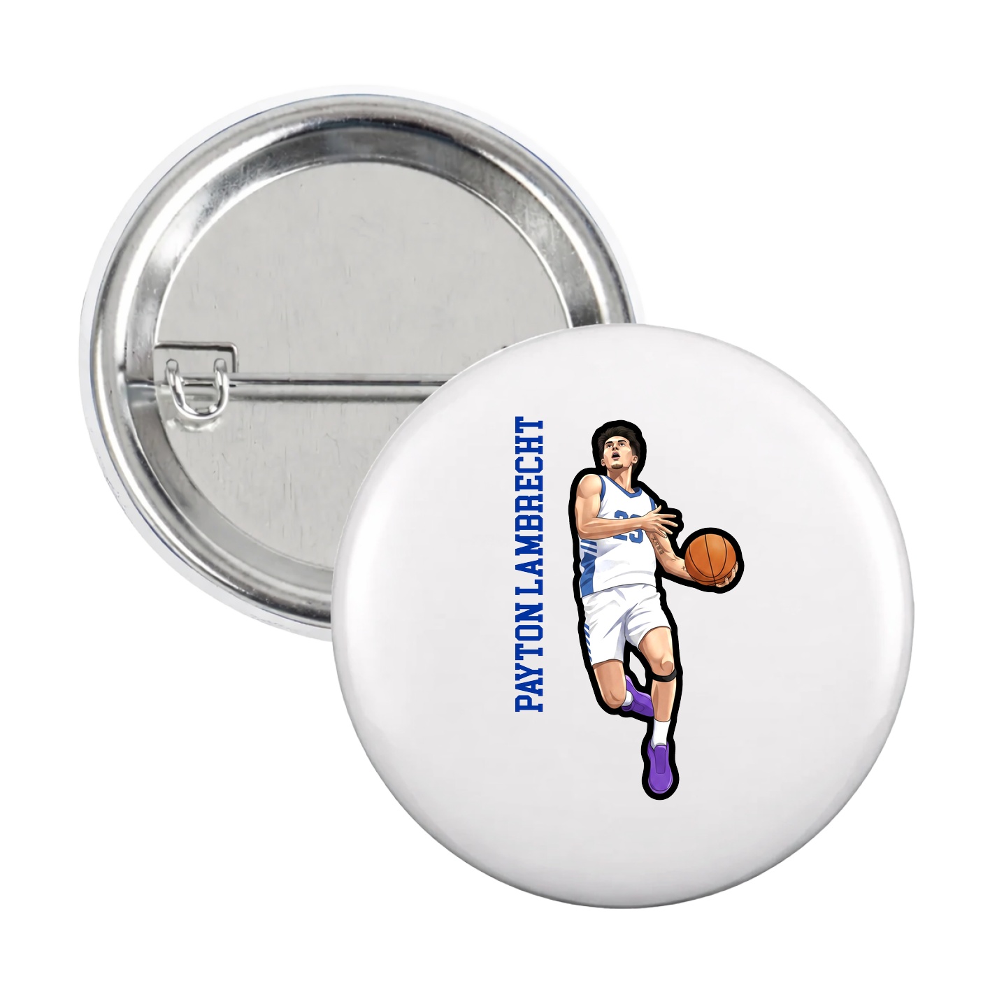 Game Day Button — Name Vertical in White