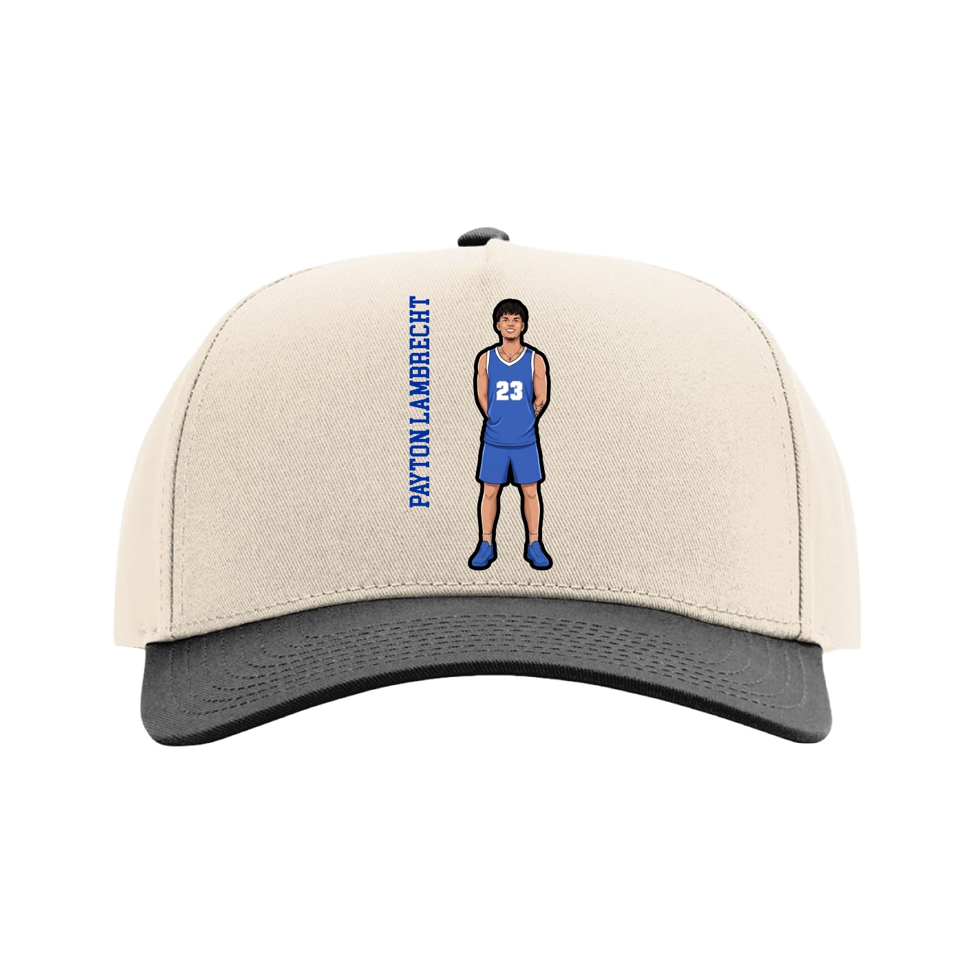 Full Fabric Five-Panel Champ Cap — Name Vertical in Cream/Black