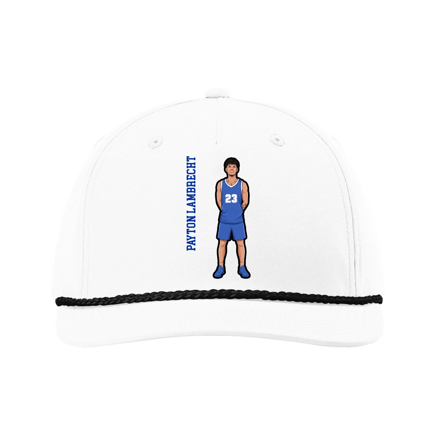 Five-Panel Classic Rope Cap — Name Vertical in White
