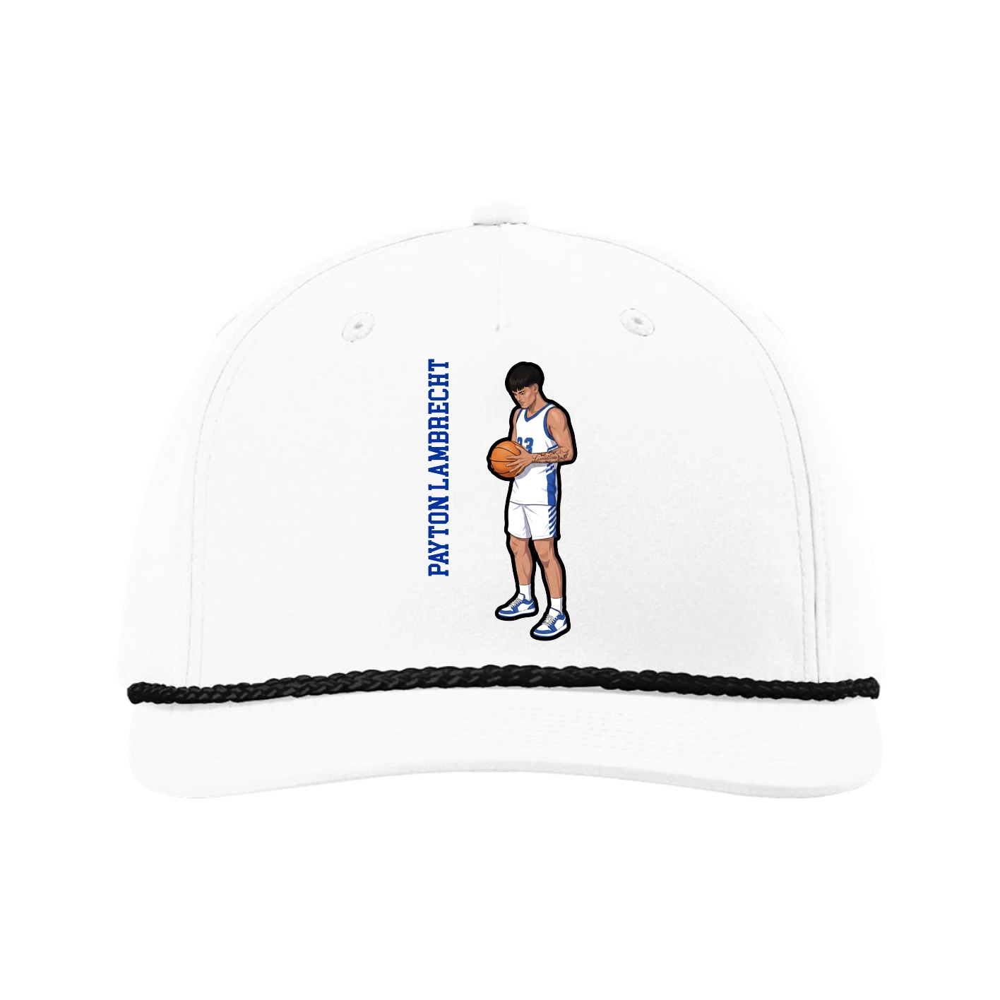 Five-Panel Classic Rope Cap — Name Vertical in White