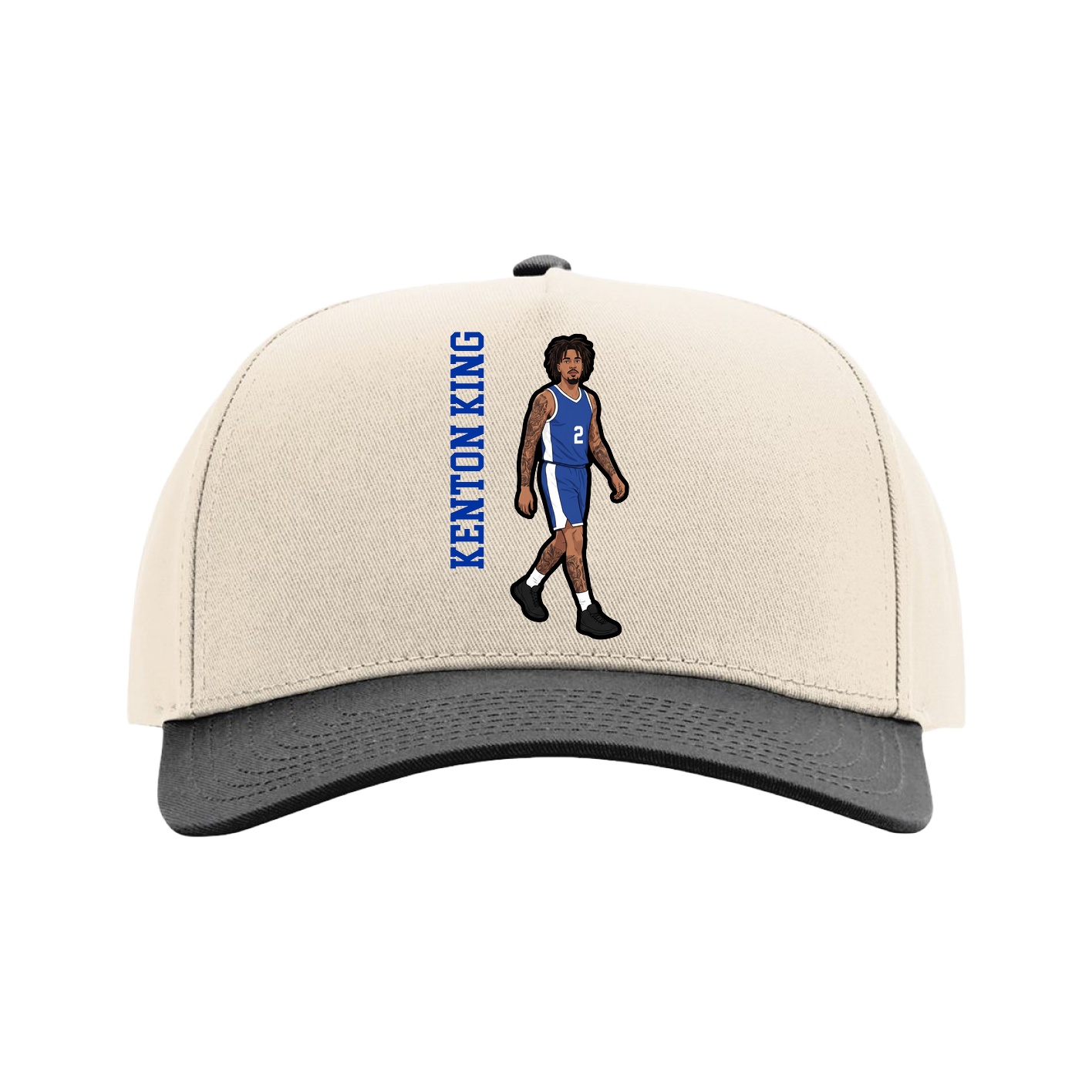 Full Fabric Five-Panel Champ Cap — Name Vertical in Cream/Black
