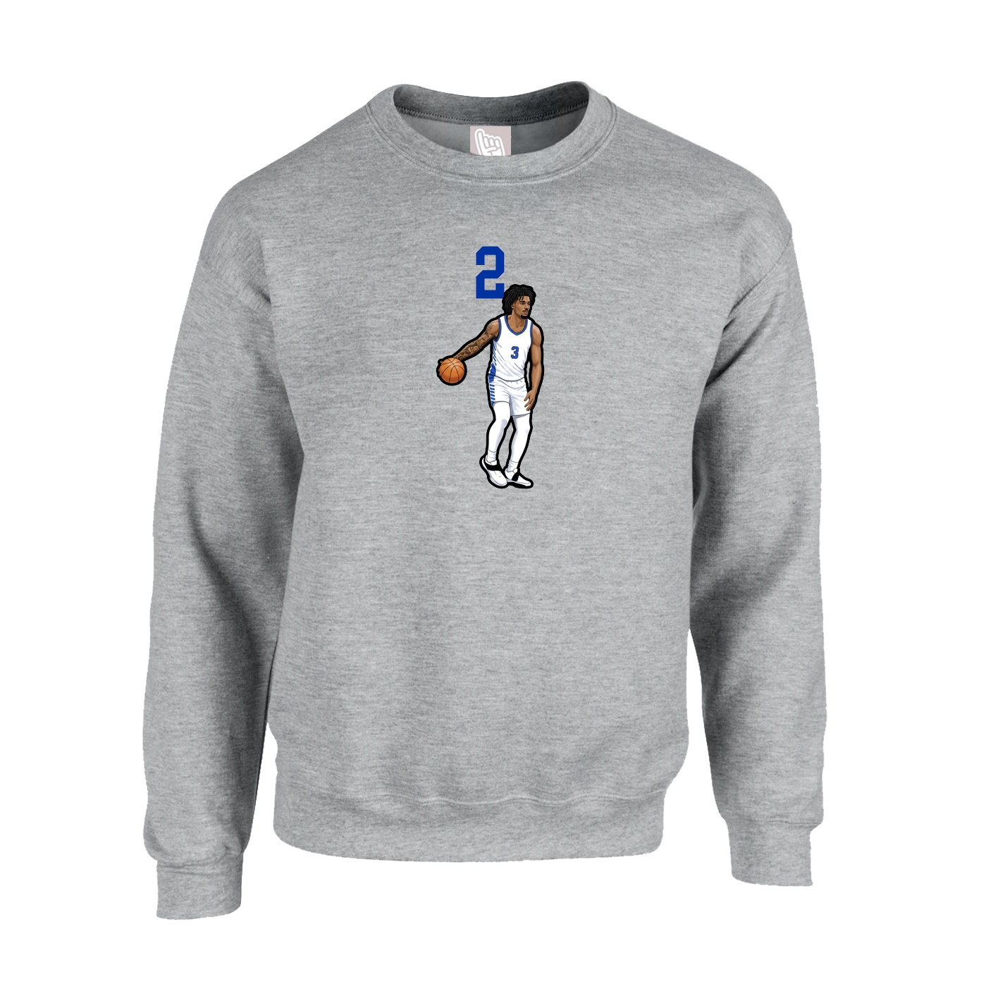 Fleece Crew — Number Top in Grey
