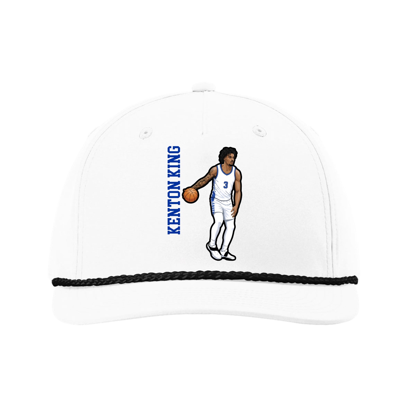 Five-Panel Classic Rope Cap — Name Vertical in White