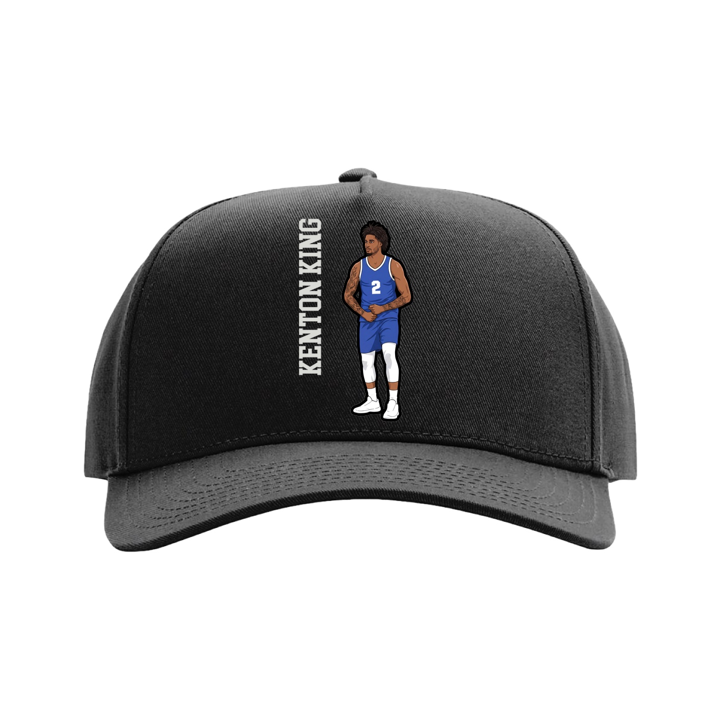 Full Fabric Five-Panel Champ Cap — Name Vertical in Black