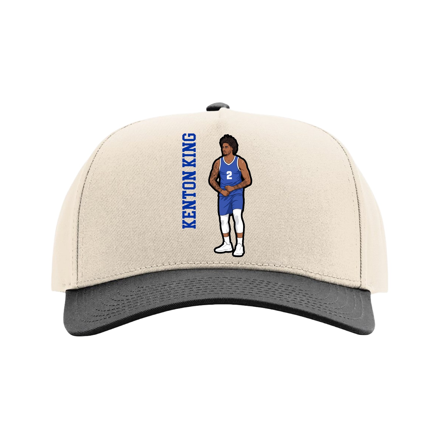 Full Fabric Five-Panel Champ Cap — Name Vertical in Cream/Black