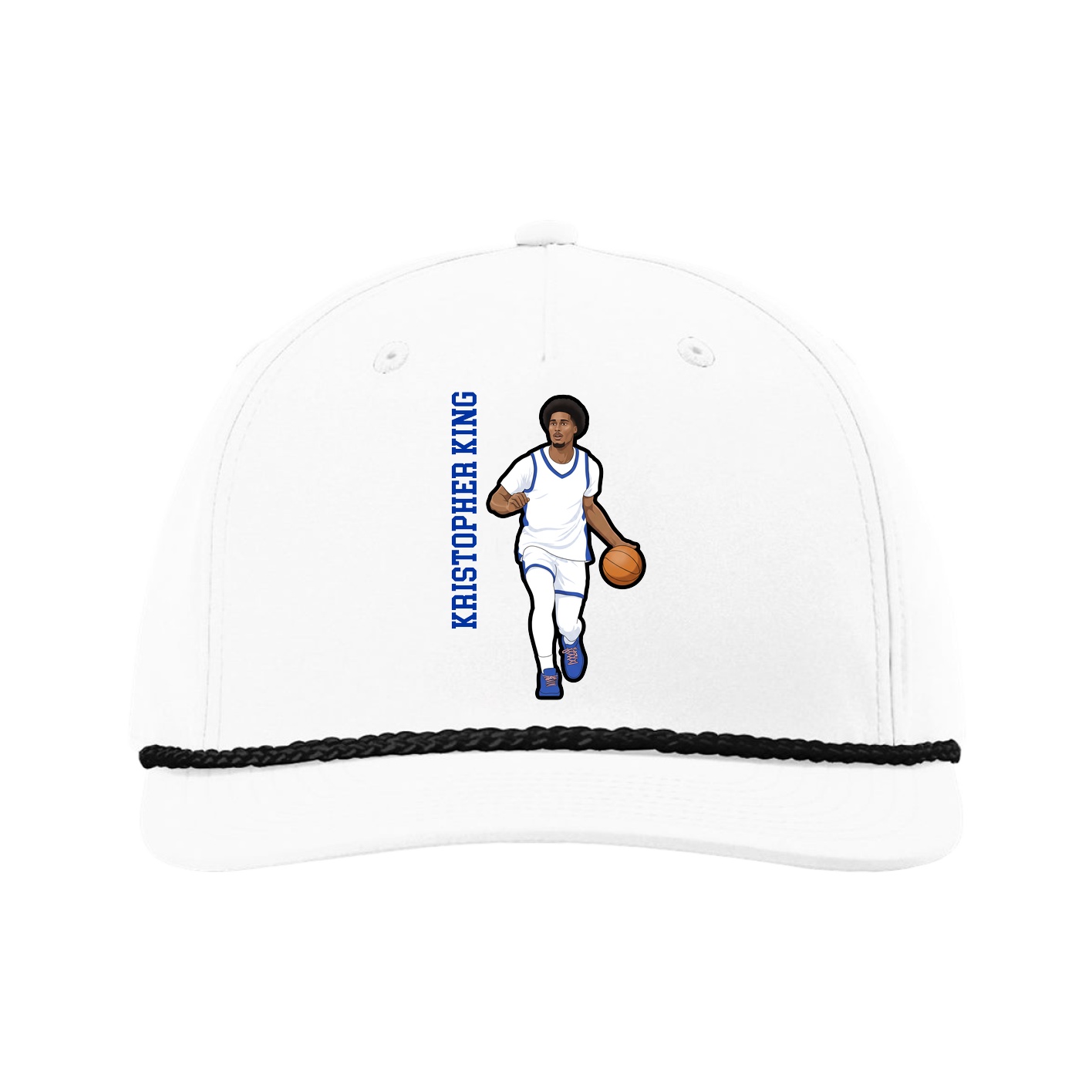 Five-Panel Classic Rope Cap — Name Vertical in White
