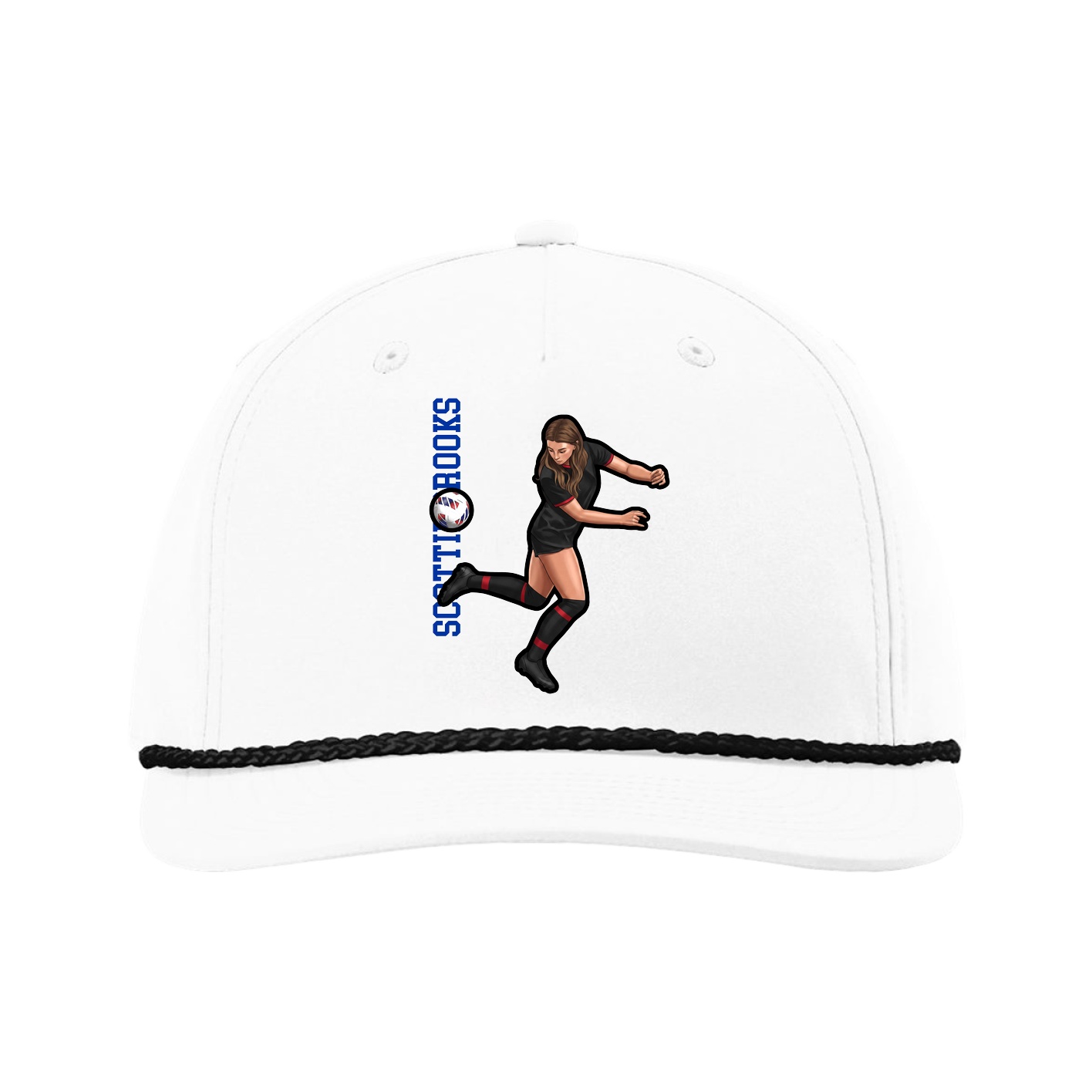 Five-Panel Classic Rope Cap — Name Vertical in White