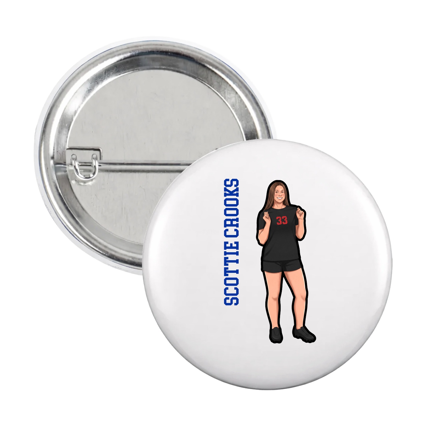 Game Day Button — Name Vertical in White