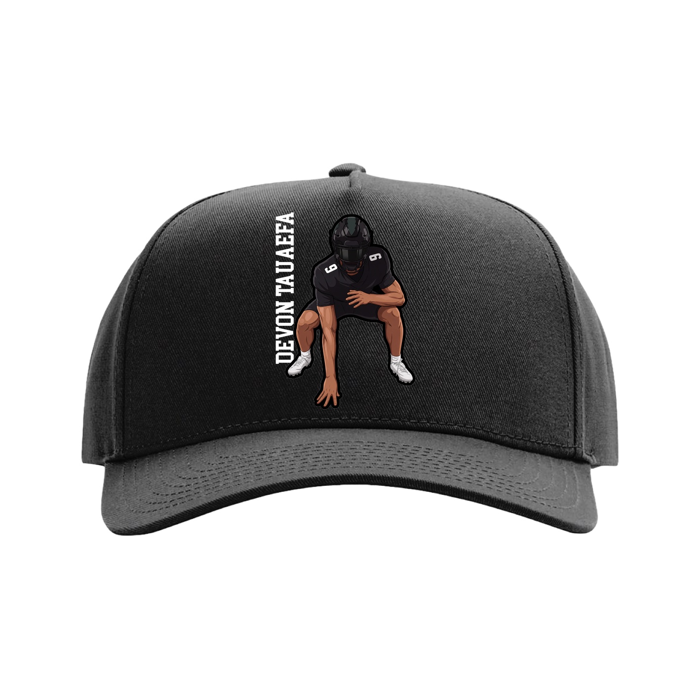 Full Fabric Five-Panel Champ Cap — Name Vertical in Black
