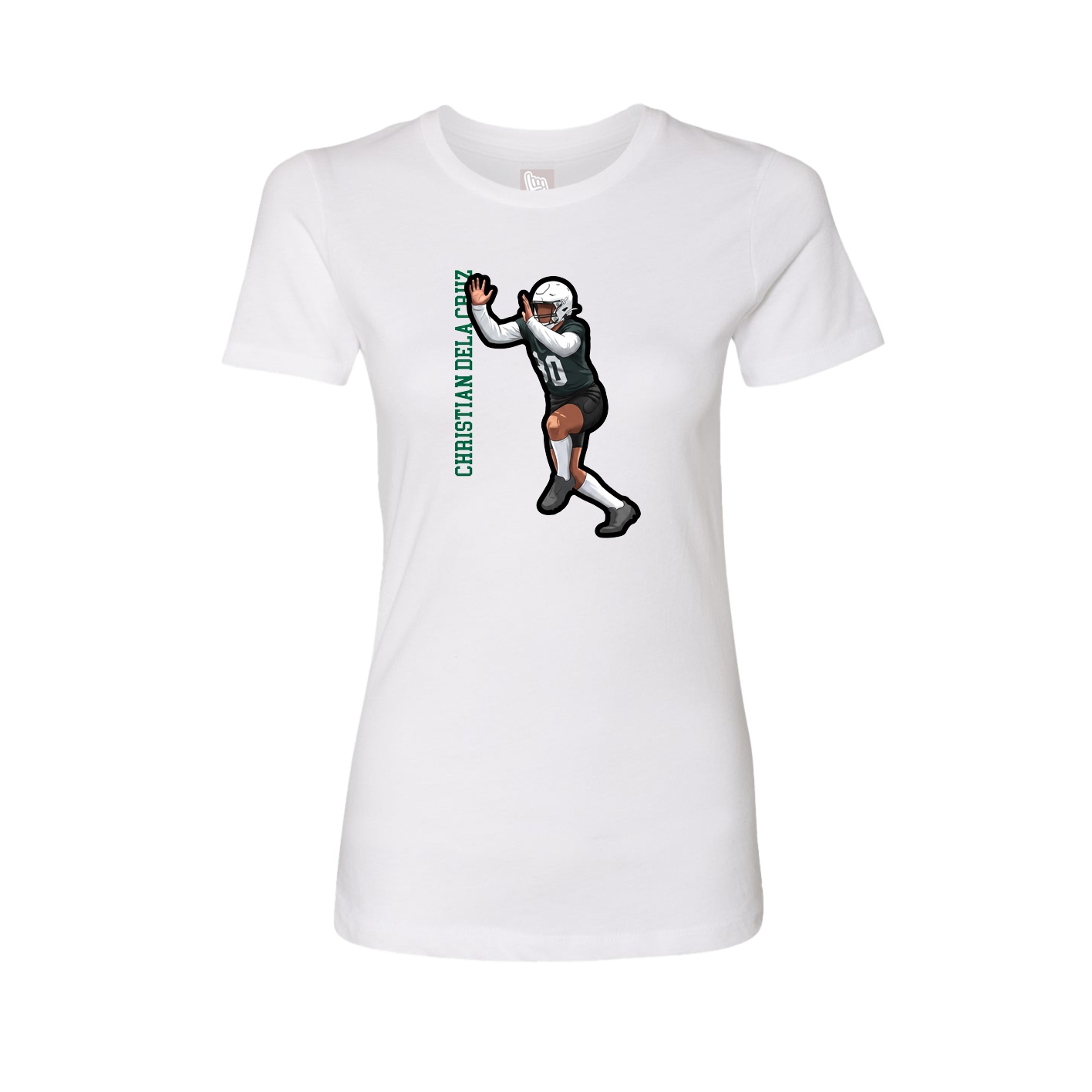 Fitted Women's Tee — Name Vertical in White
