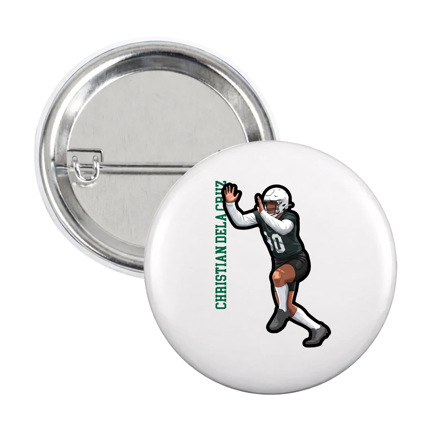 Game Day Button — Name Vertical in White