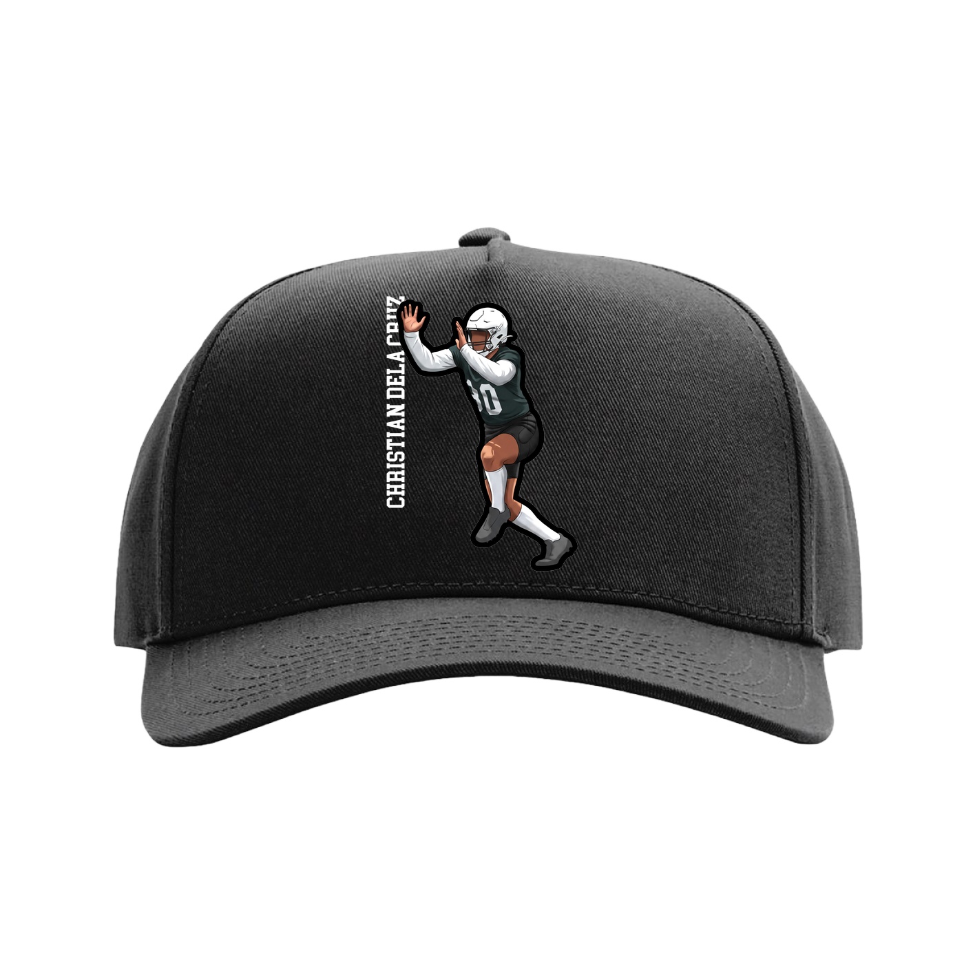 Full Fabric Five-Panel Champ Cap — Name Vertical in Black