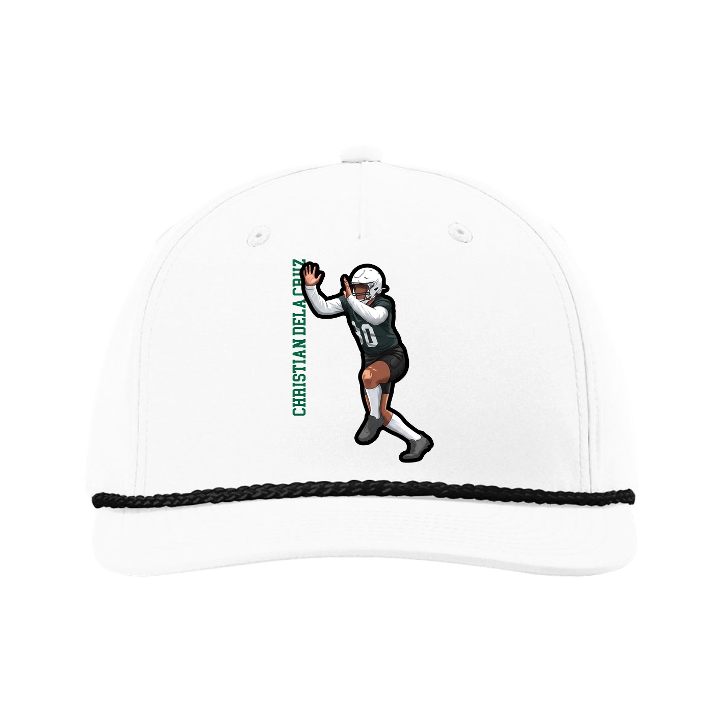 Five-Panel Classic Rope Cap — Name Vertical in White