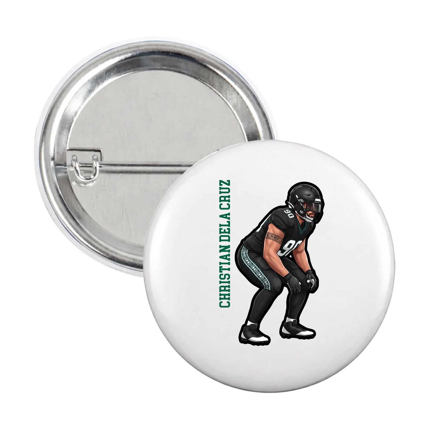 Game Day Button — Name Vertical in White
