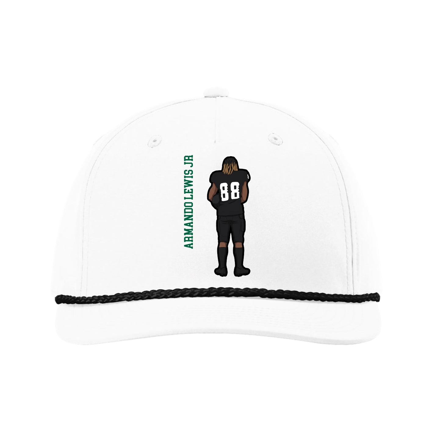 Five-Panel Classic Rope Cap — Name Vertical in White